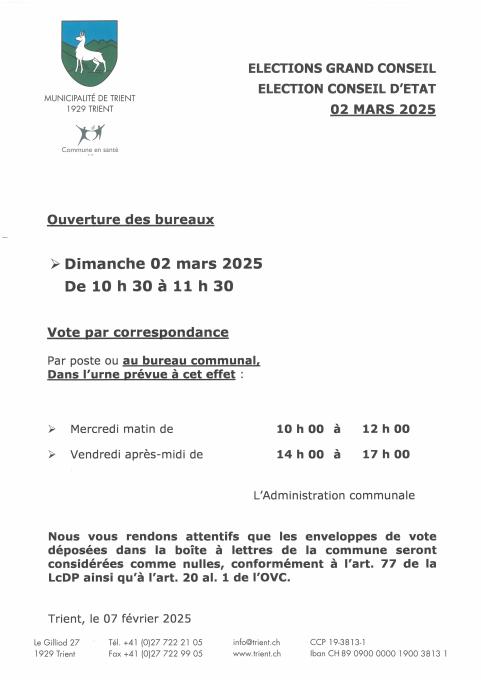 Election Grand conseil - conseil d'Etat du 02 mars 2025