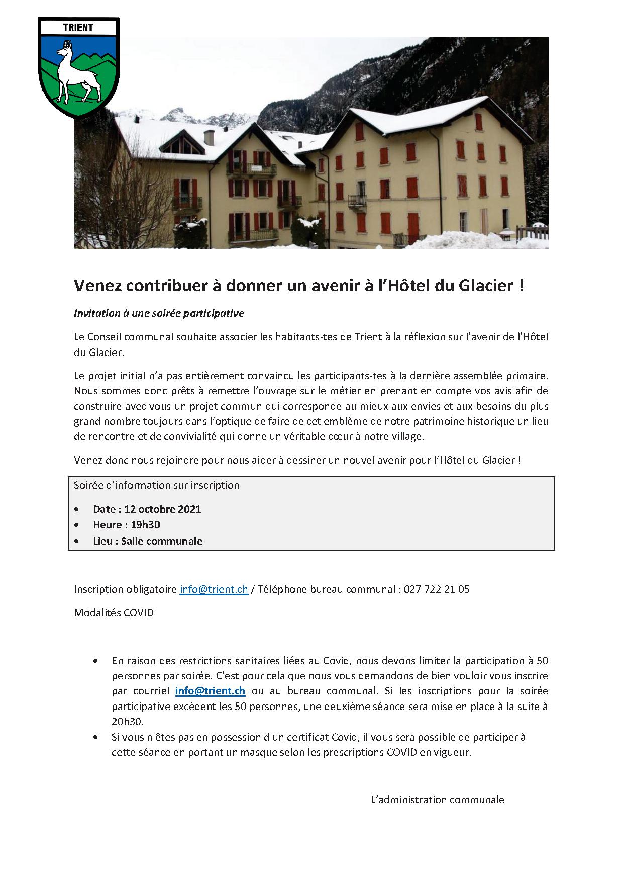 Avenir hôtel du glacier - invitation à une soirée participative