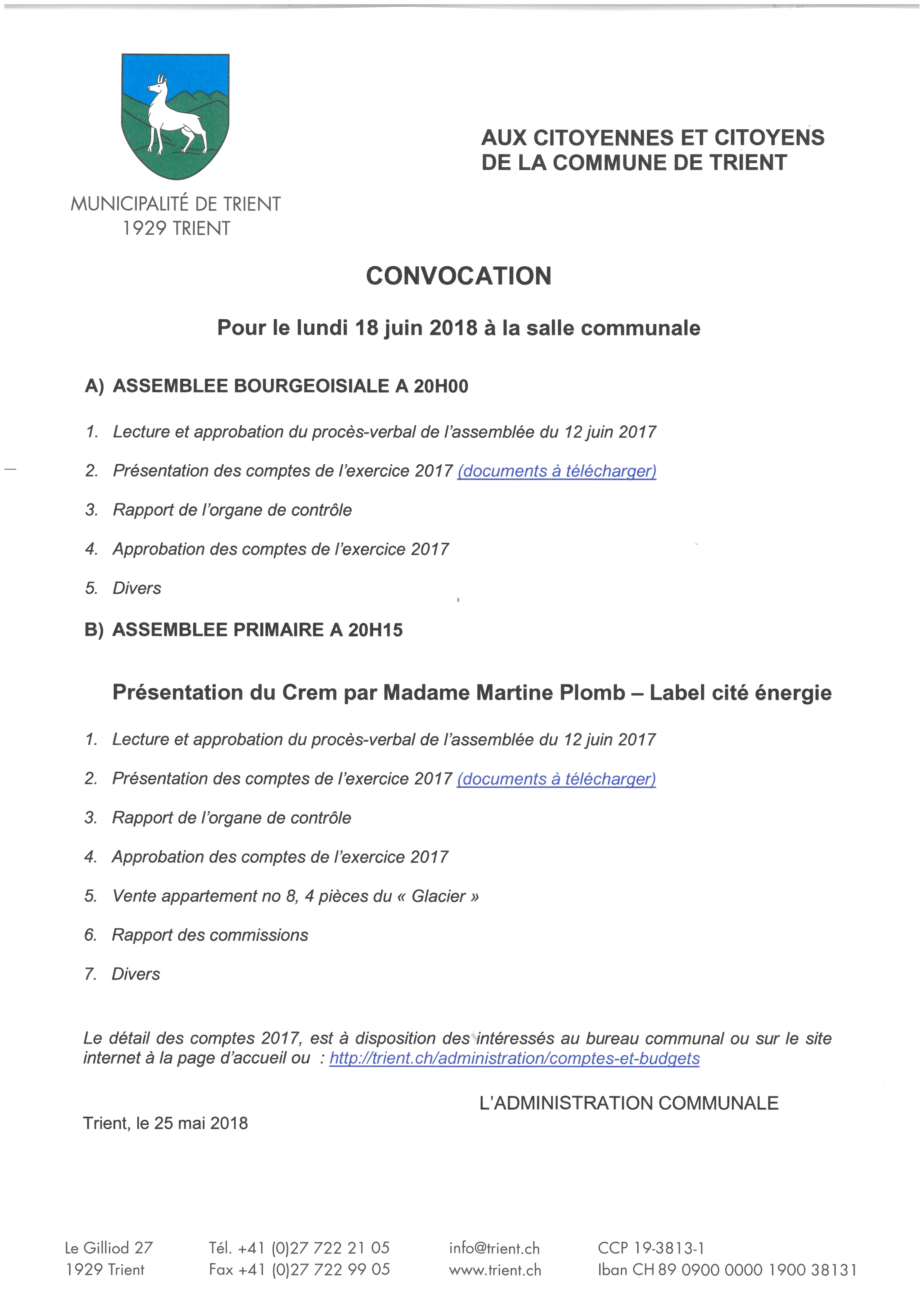 Convocation Assemblées bourgeoisiale et primaire