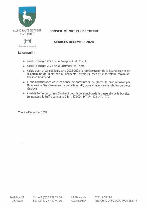 Décisions de conseil - Décembre 24
