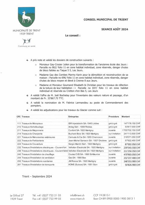 Décisions conseil - septembre 24