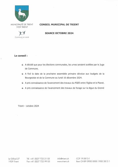 Décisions de conseil - Octobre 24