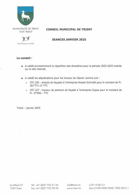 Décision de conseil - janvier 25