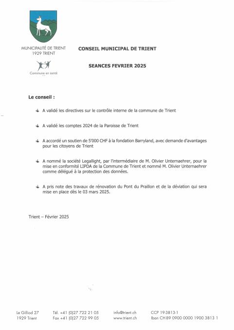 Décision de conseil février 25