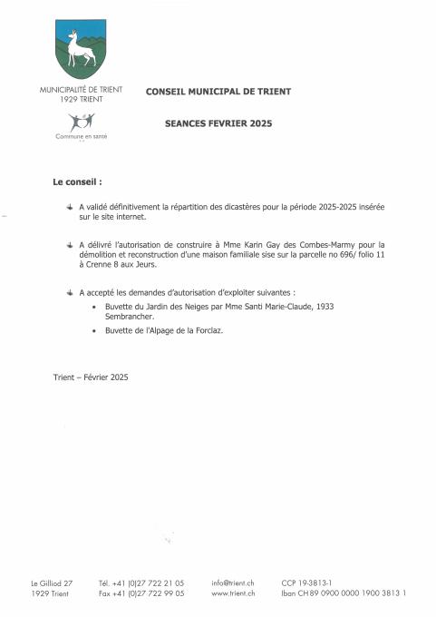 Décisions de conseil - février 25