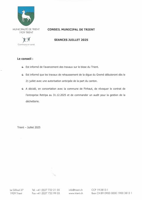 Décisions de conseil - juillet 25