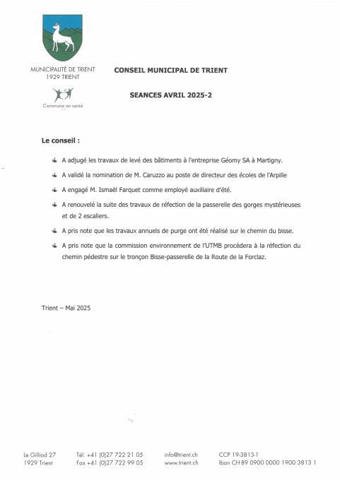 Décisions de conseil mai 25