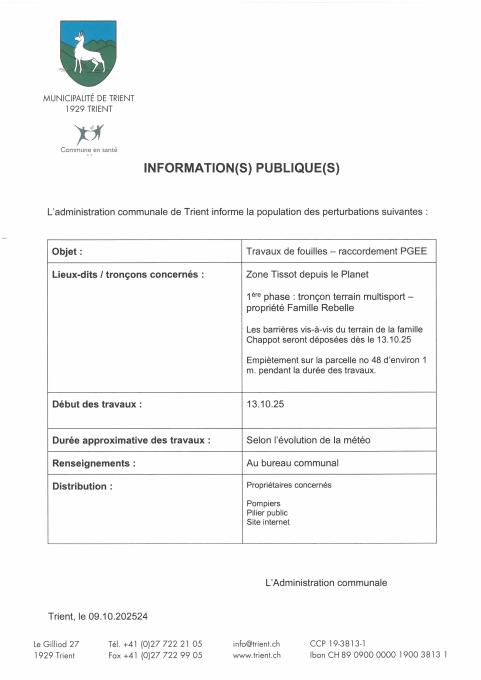 Avis de travaux - Zone du Tissot