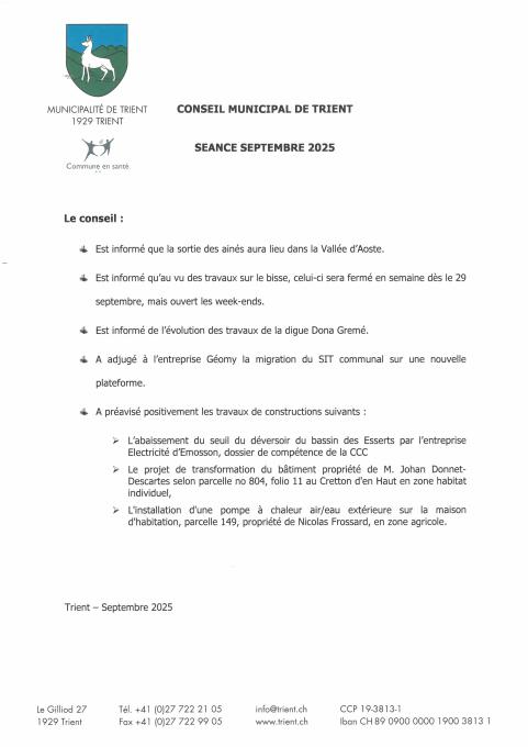 Décisions de conseil septembre 25