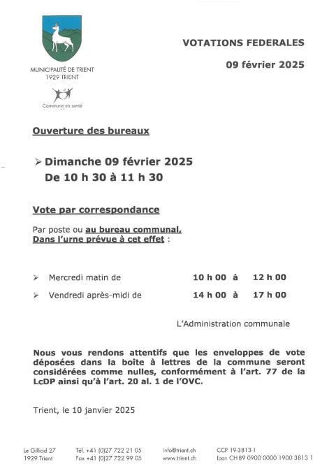 Votations fédérales du 09 février 2025