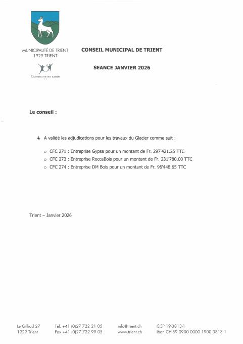 Décisions de conseil - Janvier 26