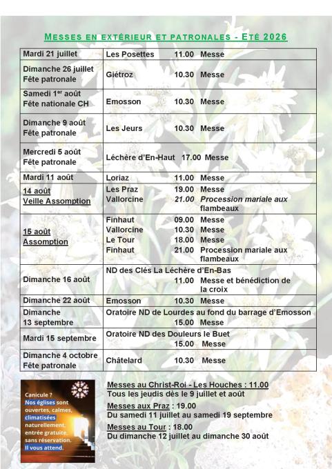 Messes en extérieur - Patronales - été 26 Messes en extérieur - Patronales - été 26